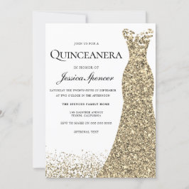 Convite Vestido Dourado Elegante Quinceanera Convide