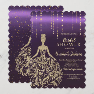 Convite Vestido Dourado Glitter Chic Tonalidade Violeta Ch
