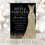 Convite Vestido Dourado Negro Sessenta e fabuloso aniversá<br><div class="desc">Vestido Dourado Negro Sessenta e fabuloso 60º Aniversário Variações de Convite para o convite e itens correspondentes na nossa loja</div>