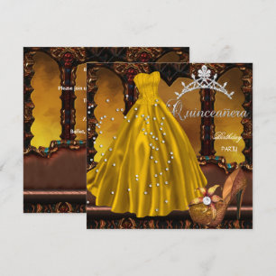 Convite Vestido Dourado para Festa de Aniversário de Quinz