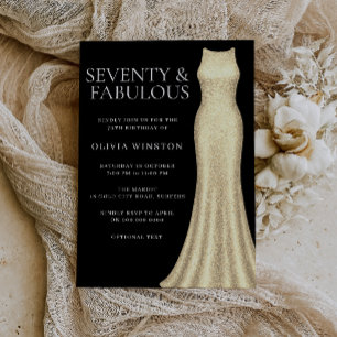 Convite Vestido Dourado Preto Setenta Fabuloso 70º Anivers
