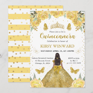 Convite Vestido Dourado Princesa de Pele Morena Quinze Ano