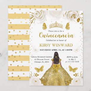 Convite Vestido Dourado Princesa de Pele Morena Quinze Ano