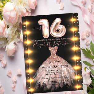 Convite Vestido Dourado Rosa Luzes de Confete Doze Anos