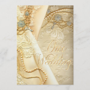 Convite Vestido e pérolas de casamento do laço do vintag