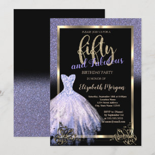 Convite Vestido Elegante com Glitter Violeta para Festa de
