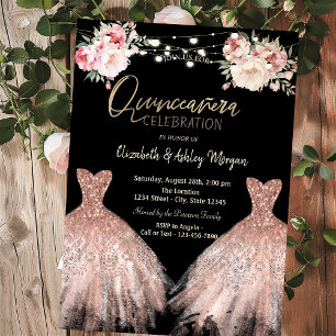 Convite Vestido Elegante com Lantejoulas Floral Preto Quin