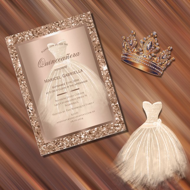 Convite Vestido Elegante De Cobre Dourado Quinceañera (Criador carregado)