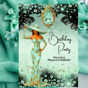 Convite Vestido Elegante de Jóias de Hortelã Aniversário D