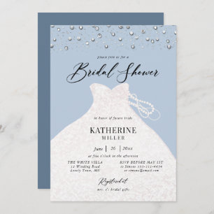 Convite Vestido Elegante em Pérolas Chá de panela Azul Emp