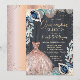 Convite Vestido Elegante,Festa de Quince Anos com Penas e 