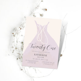 Convite Vestido Elegante Pérolas Rosa aniversário de 21 an