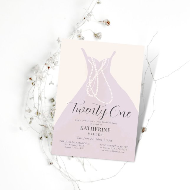 Convite Vestido Elegante Pérolas Rosa aniversário de 21 an (Criador carregado)