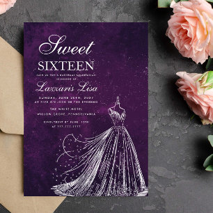Convite Vestido Elegante Púrpura Doce Dezesseis 16 Anivers
