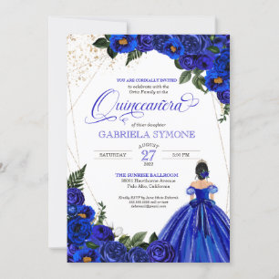 Convite Vestido Elegante Real Rosa Azul Tiara Quinceanera