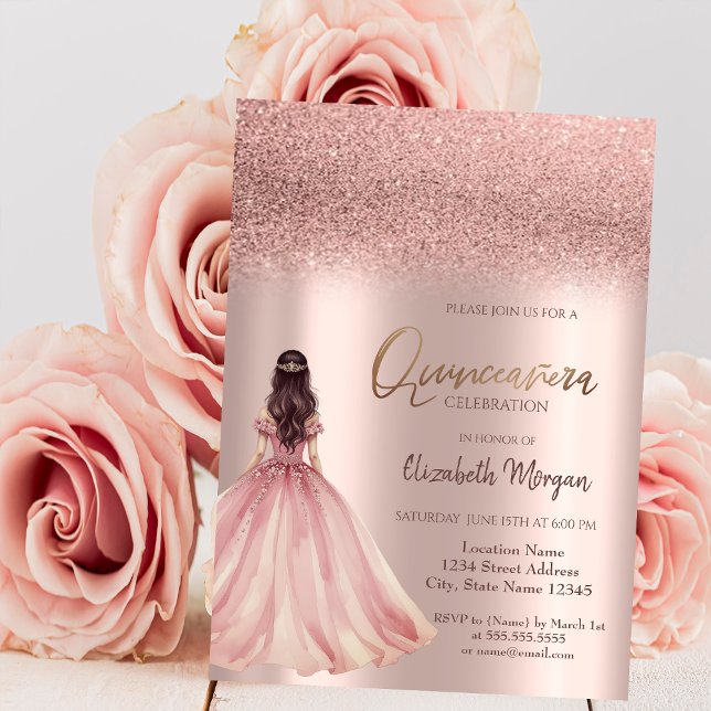 Convite Vestido Elegante Rosa Dourado com Lantejoulas Chic (Criador carregado)
