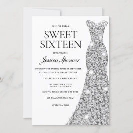 Convite Vestido Elegante Silver Sparkle Sweet 16 Convide