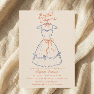 Convite Vestido Esboço Chuveiro de Noiva Coquette Laço Fit