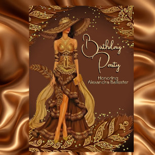 Convite Vestido Exótico de Chocolate com Pena Dourada para