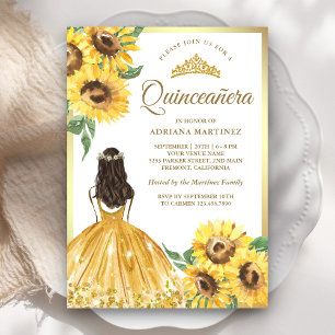 Convite Vestido Floral Amarelo Girassóis Dourado Quinceane