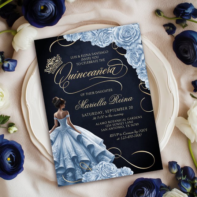 Convite Vestido Floral Azul Quinceañera (Criador carregado)