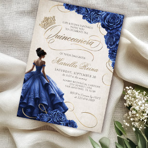 Convite Vestido Floral Azul Quinceañera