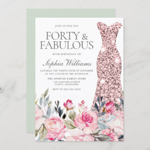 Convite Vestido Floral Blush Quarenta e Fabuloso aniversár