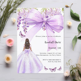 Convite Vestido floral de arco de lavanda Doce 16