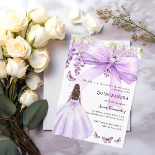 Convite Vestido floral de laço lavanda para Quinceanera