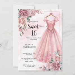 Convite Vestido Floral Dusty Pink Sweet 16