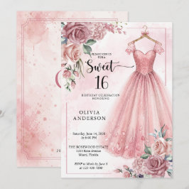 Convite Vestido Floral Dusty Pink Sweet 16