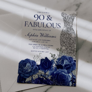 Convite Vestido Floral e de Diamantes Azul Marinho para 90