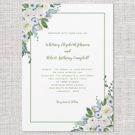 Convite Vestido Floral Elegante Aquarela Branco Chic Verde