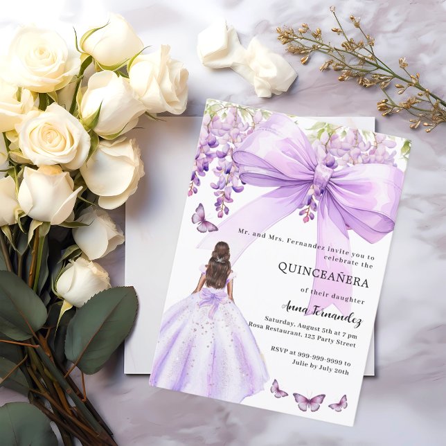 Convite Vestido floral lavanda Quinceanera (Criador carregado)