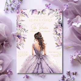 Convite Vestido Floral Lavanda Roxo Lilás Quinceañera Dour