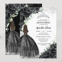 Convite Vestido Floral Negro Silver Quinceañera Sweet 16 X