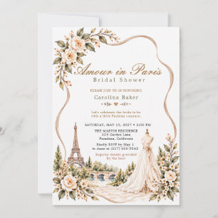Convite Vestido Floral Romântico Taupe Parisiense para Chá