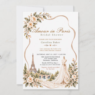 Convite Vestido Floral Romântico Taupe Parisiense para Chá