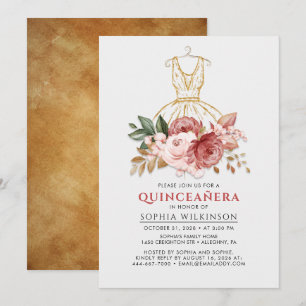 Convite Vestido Floral Rústico de Quinceanera Aniversário