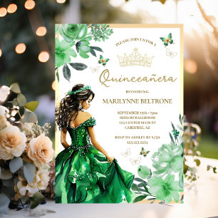 Convite Vestido Floral Verde Borboleta Quinceañera 