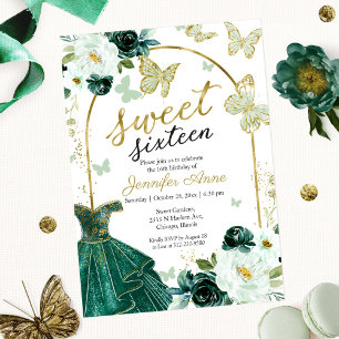 Convite Vestido Floral Verde Esmeralda Elegante para Doze 