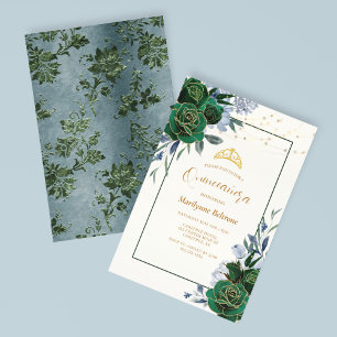 Convite Vestido Floral Verde Esmeralda Quinceañera
