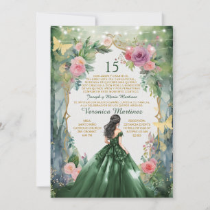 Convite Vestido Flores Verde Esmeralda Floresta 15 Mis Qui