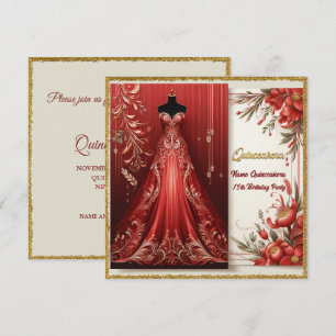 Convite Vestido Formal Vermelho Quinceañera Aniversário Co