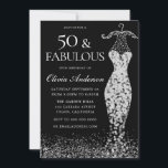 Convite Vestido Glamoroso de Prata Preta e Branca 50º Aniv<br><div class="desc">Glamorous Black & White Silver Dress 50º Aniversário Variações de Convite para o convite e itens correspondentes na nossa loja Também disponível como convite digital</div>