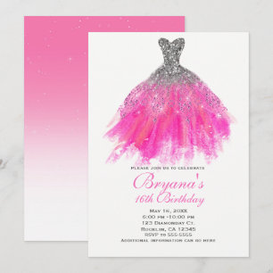 Convite Vestido Glamour com Lantejoulas Rosa e Prata Festa