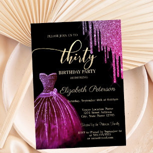 Convite Vestido Glamouroso Brilho Chic Gotas 30º Aniversár