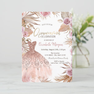 Convite Vestido Glitter Boho Flores Quinceañera