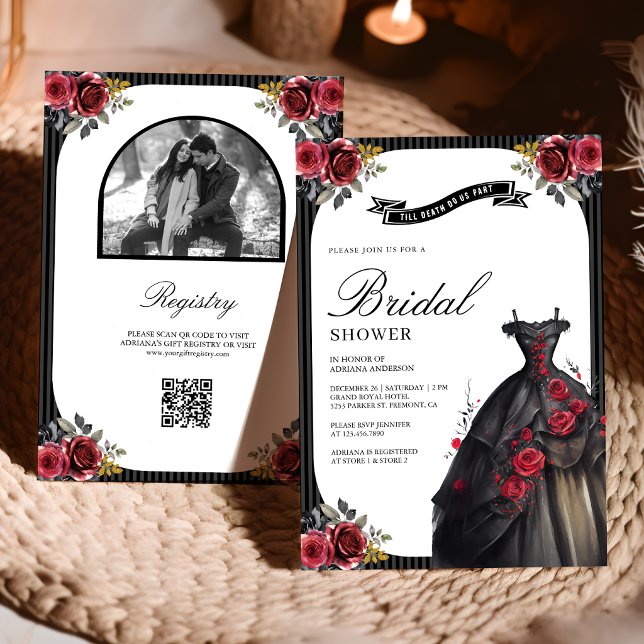 Convite Vestido Gótico de Rosas Vermelhas Código QR Foto C (Criador carregado)