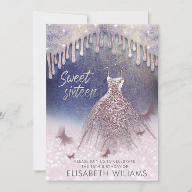 Convite Vestido gótico gira rosa ouro-ombre (Frente)